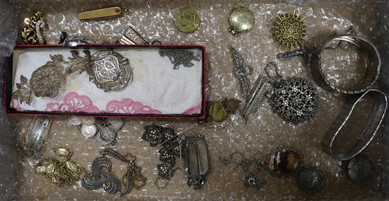 A collection of silver jewellery and sundry costume jewellery.